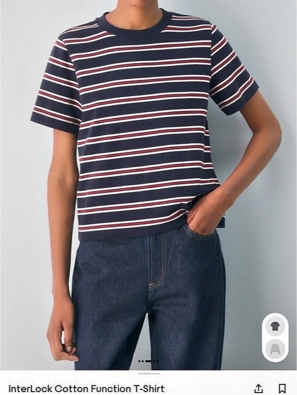 Aritzia InterLock Cotton Function T-Shirt Me Striped Tee Navy Blue & Red